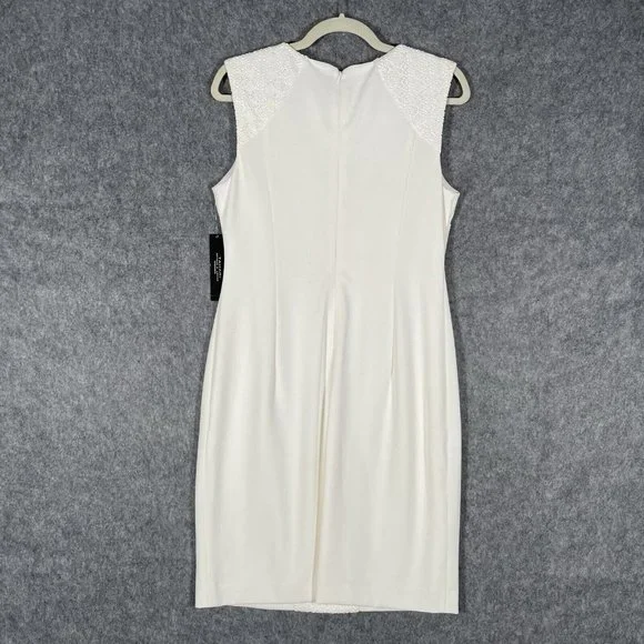 Tahari White Lace Sheath Dress Size 8 Stretch Crepe Elegant Fashion - Picture 5 of 11